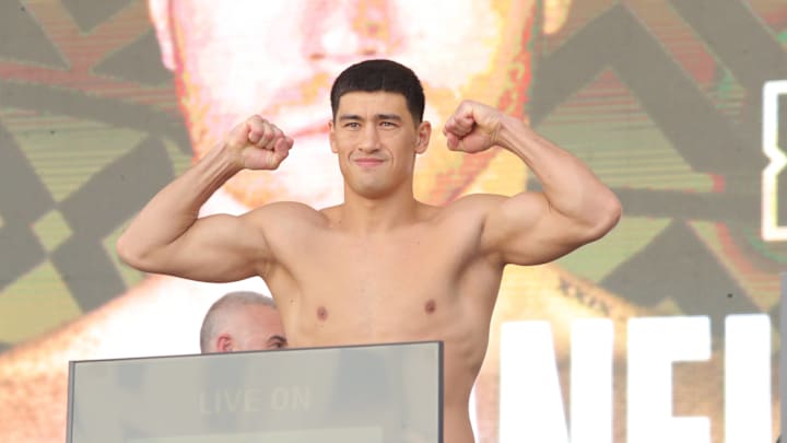 Dmitry Bivol during a May 6, 2022 weigh in. Dmitry Bivol during a May 6, 2022 weigh in.