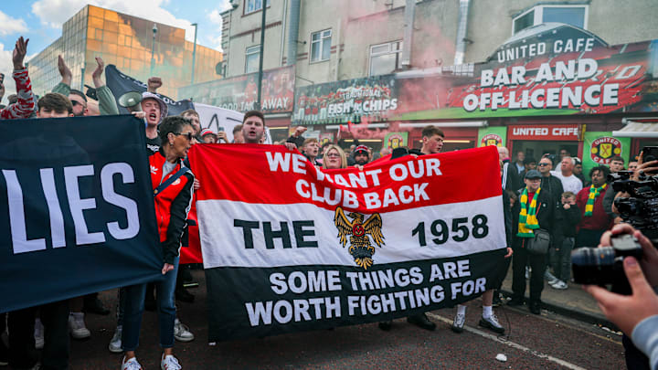 Manchester United fans protested on May 25 before a game against Aston Villa.
