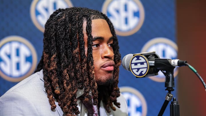 Jul 17, 2025; Atlanta, GA, USA; Texas A&M Aggies defensive back Will Lee III answers questions from the media during the SEC Media Days at Omni Atlanta Hotel. Mandatory Credit: Jordan Godfree-Imagn Images