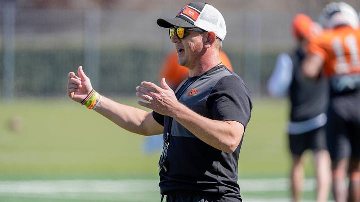 Oklahoma State head football coach Eric Morris. Oklahoma State head football coach Eric Morris.