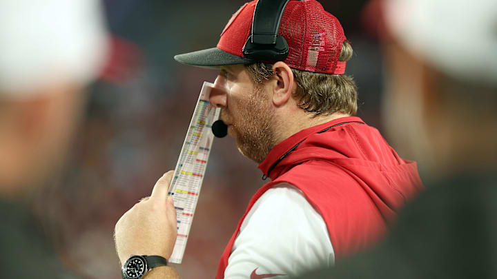 Aug 23, 2024; Tampa, Florida, USA; Tampa Bay Buccaneers offensive coordinator Liam Coen against the Miami Dolphins during the second quarter at Raymond James Stadium. Mandatory Credit: Kim Klement Neitzel-Imagn Images Aug 23, 2024; Tampa, Florida, USA; Tampa Bay Buccaneers offensive coordinator Liam Coen against the Miami Dolphins during the second quarter at Raymond James Stadium. Mandatory Credit: Kim Klement Neitzel-Imagn Images