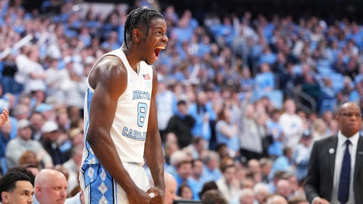 Jan 21, 2026; Chapel Hill, North Carolina, USA; North Carolina Tar Heels forward Caleb Wilson (8) reacts in the second half at Dean E. Smith Center. Mandatory Credit: Bob Donnan-Imagn Images Jan 21, 2026; Chapel Hill, North Carolina, USA; North Carolina Tar Heels forward Caleb Wilson (8) reacts in the second half at Dean E. Smith Center. Mandatory Credit: Bob Donnan-Imagn Images