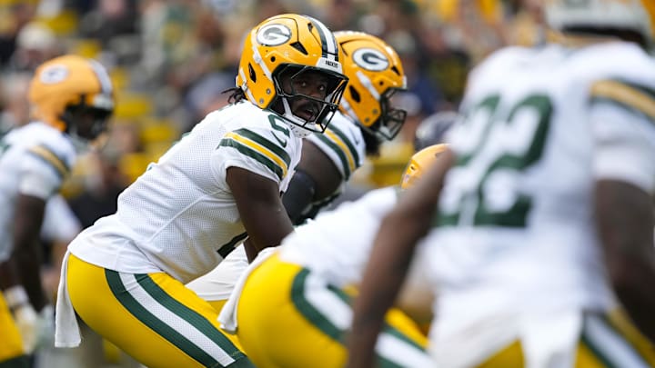 Aug 23, 2025; Green Bay, Wisconsin, USA;  Green Bay Packers quarterback Malik Willis (2) during the game against the Seattle Seahawks at Lambeau Field.