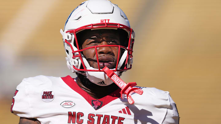 Oct 19, 2024; Berkeley, California, USA; North Carolina State Wolfpack offensive tackle Jacarrius Peak (65) before the game against the California Golden Bears at California Memorial Stadium. Mandatory Credit: Darren Yamashita-Imagn Images