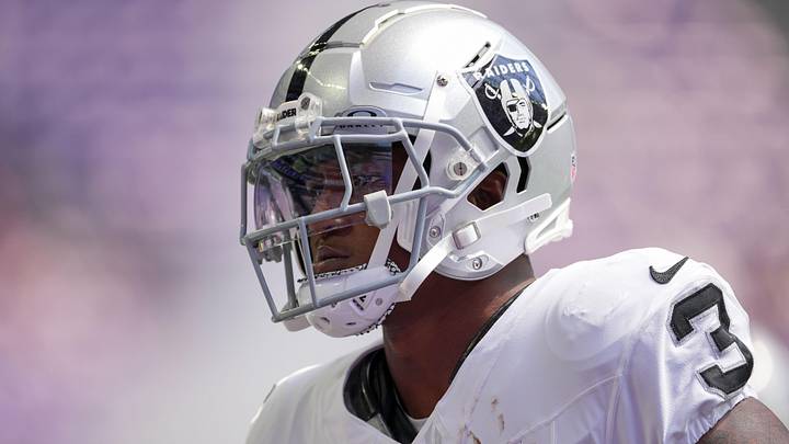 Las Vegas Raiders running back Zamir White warms up before the game against the Minnesota Vikings. Las Vegas Raiders running back Zamir White warms up before the game against the Minnesota Vikings.