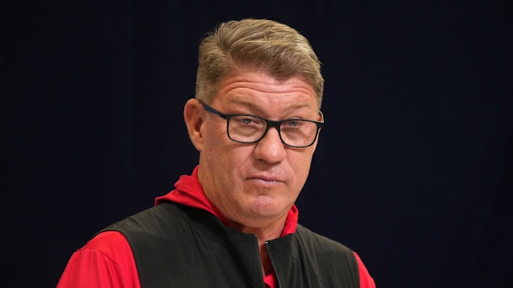 Tampa Bay Buccaneers general manager Jason Licht speaks during the NFL Scouting Combine