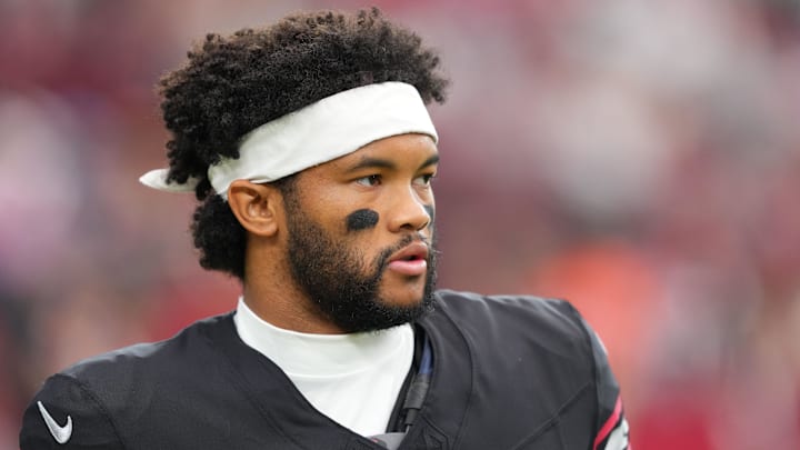 Oct 5, 2025; Glendale, Arizona, USA; Arizona Cardinals quarterback Kyler Murray (1) warms up before their game against the Tennessee Titans at State Farm Stadium. Mandatory Credit: Joe Camporeale-Imagn Images