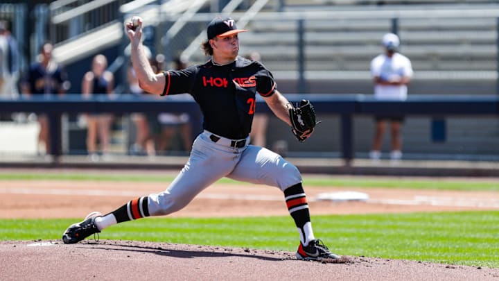 Griffin Stieg pitching against Georgia Tech in 2024