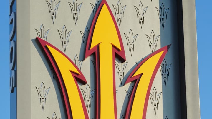 Aug 31, 2017; Tempe, AZ, USA; General view of the Arizona State Sun Devils logo prior to the game against the New Mexico State Aggies at Sun Devil Stadium. Mandatory Credit: Matt Kartozian-Imagn Images Aug 31, 2017; Tempe, AZ, USA; General view of the Arizona State Sun Devils logo prior to the game against the New Mexico State Aggies at Sun Devil Stadium. Mandatory Credit: Matt Kartozian-Imagn Images