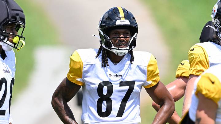 Aug 03, 2026; Latrobe, PA, USA; Pittsburgh Steelers wide receiver Brandon Smith (87) participates in a practice session at Training camp at Saint Vincent College. Mandatory Credit: Barry Reeger-Imagn Images Aug 03, 2026; Latrobe, PA, USA; Pittsburgh Steelers wide receiver Brandon Smith (87) participates in a practice session at Training camp at Saint Vincent College. Mandatory Credit: Barry Reeger-Imagn Images