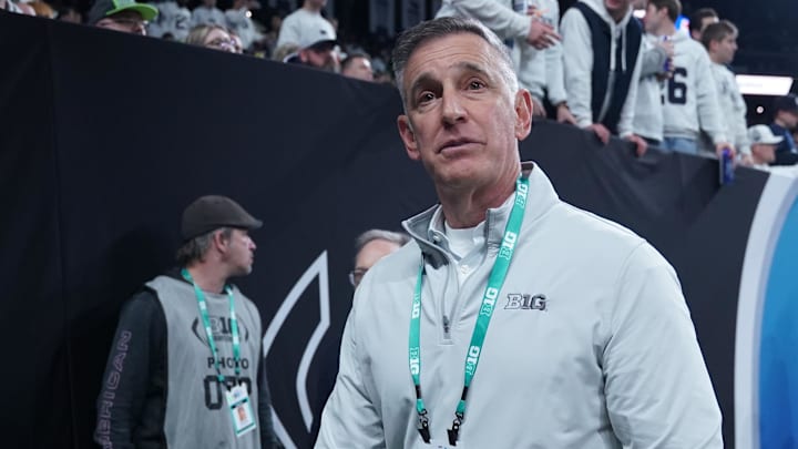 Big Ten Commissioner Tony Pettiti walks the sidelines prior to the Big Ten Championship between the Oregon Ducks and the Penn State Nittany Lions at Lucas Oil Stadium. Big Ten Commissioner Tony Pettiti walks the sidelines prior to the Big Ten Championship between the Oregon Ducks and the Penn State Nittany Lions at Lucas Oil Stadium.