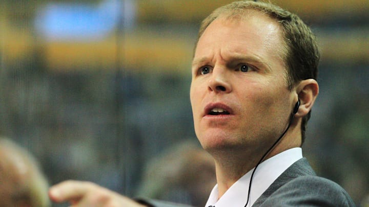 Mar 24, 2012; Buffalo, NY, USA; Buffalo Sabres coach Kevyn Adams during the game against the Minnesota Wild at the First Niagara Center. Sabres beat the Wild 3-1. Mandatory Credit: Kevin Hoffman-Imagn Images