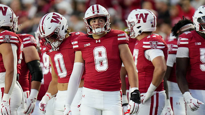 Wisconsin Badgers linebacker Mason Posa (8) is seen during the first half of the game against the Iowa Hawkeyes on Saturday October 11, 2025 at Camp Randall in Madison, Wisconsin.