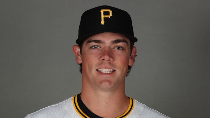 Feb 18, 2025; Bradenton, FL, USA; Pittsburgh Pirates pitcher Hunter Barco (89) poses for a photo during media day at Pirate City. Mandatory Credit: Kim Klement Neitzel-Imagn Images