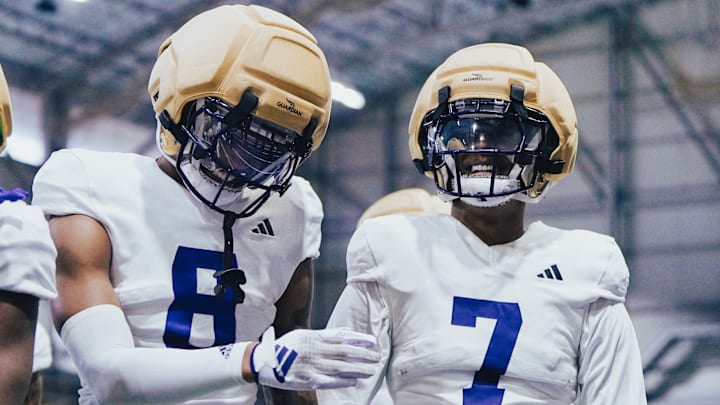 Tacario Davis (8) and Ephesians Prysock (7) played together at Arizona and have been reunited as UW corners. Tacario Davis (8) and Ephesians Prysock (7) played together at Arizona and have been reunited as UW corners.