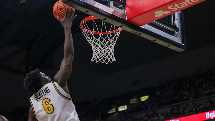 Nov. 8, 2024; Columbia, Missouri, USA; Missouri Tigers guard Annor Boateng (6) goes for a layup against the Howard Bison.