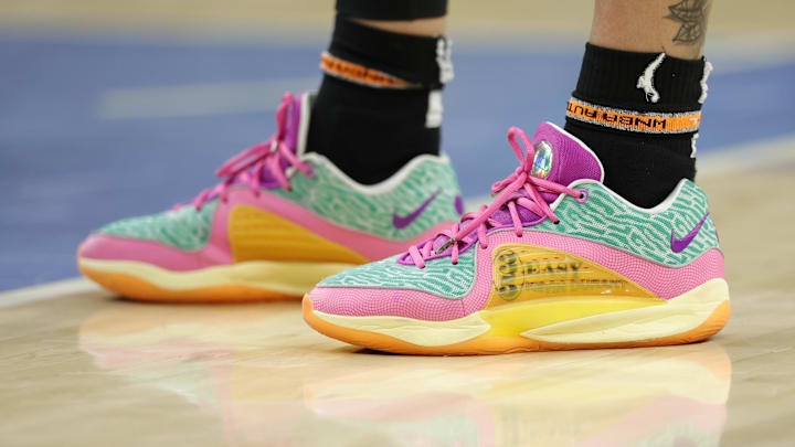 Jul 13, 2024; Chicago, Illinois, USA; Chicago Sky center Kamilla Cardoso (10) shoes are seen during the second half of a WNBA game at Wintrust Arena. Mandatory Credit: Kamil Krzaczynski-Imagn Images