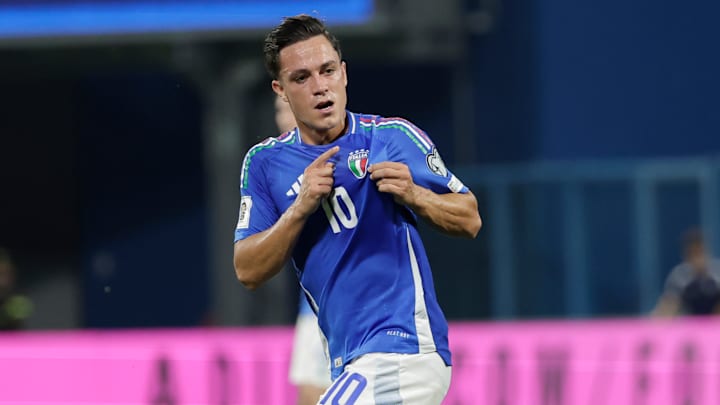 Giacomo Raspadori of Italy celebrates after scoring a goal...
