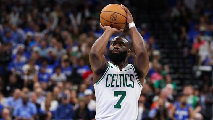 Boston Celtics guard Jaylen Brown (7) shoots a free throw against the Orlando Magic in the third quarter during game four of first round for the 2025 NBA Playoffs at Kia Center. Boston Celtics guard Jaylen Brown (7) shoots a free throw against the Orlando Magic in the third quarter during game four of first round for the 2025 NBA Playoffs at Kia Center.