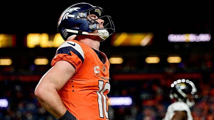 DENVER, CO - DECEMBER 21: Denver Broncos quarterback Bo Nix (10) reacts after a pressured pass resulted in an injured receiver in the fourth quarter during a game between the Jacksonville Jaguars and the Denver Broncos at Empower Field at Mile High on December 21, 2025 in Denver, Colorado. DENVER, CO - DECEMBER 21: Denver Broncos quarterback Bo Nix (10) reacts after a pressured pass resulted in an injured receiver in the fourth quarter during a game between the Jacksonville Jaguars and the Denver Broncos at Empower Field at Mile High on December 21, 2025 in Denver, Colorado.