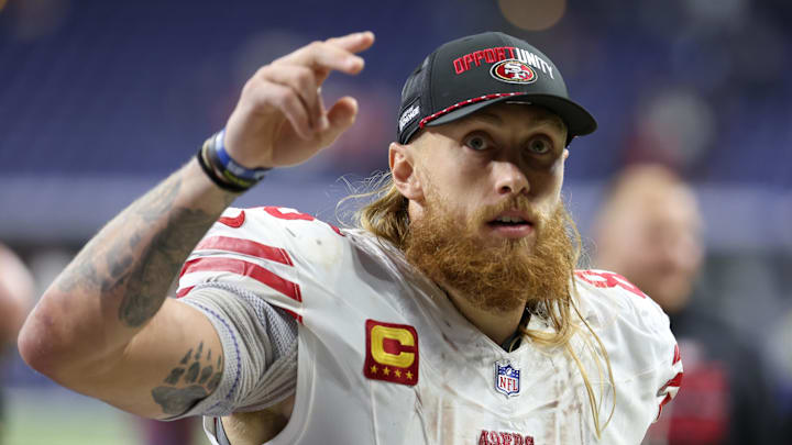 San Francisco 49ers tight end George Kittle (85) leaves the field after the game against the Indianapolis Colts at Lucas Oil Stadium. San Francisco 49ers tight end George Kittle (85) leaves the field after the game against the Indianapolis Colts at Lucas Oil Stadium.