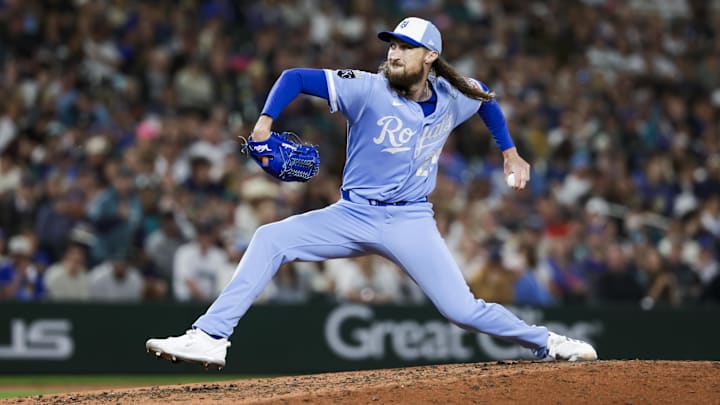 May 2, 2026; Seattle, Washington, USA; Kansas City Royals pitcher Matt Strahm (25) throws against the Seattle Mariners during the ninth inning at T-Mobile Park. Mandatory Credit: Joe Nicholson-Imagn Images May 2, 2026; Seattle, Washington, USA; Kansas City Royals pitcher Matt Strahm (25) throws against the Seattle Mariners during the ninth inning at T-Mobile Park. Mandatory Credit: Joe Nicholson-Imagn Images