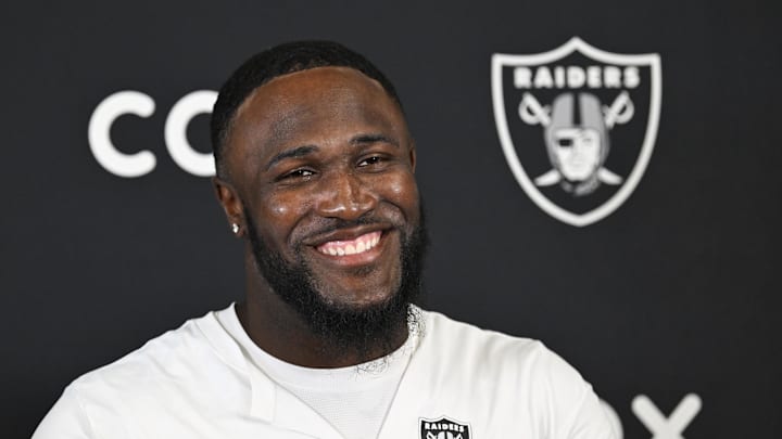 Jun 11, 2025; Henderson, NV, USA; Las Vegas Raiders linebacker Devin White (45) speaks to the media during Las Vegas Raiders Minicamp at Intermountain Health Performance Center. Mandatory Credit: Candice Ward-Imagn Images Jun 11, 2025; Henderson, NV, USA; Las Vegas Raiders linebacker Devin White (45) speaks to the media during Las Vegas Raiders Minicamp at Intermountain Health Performance Center. Mandatory Credit: Candice Ward-Imagn Images