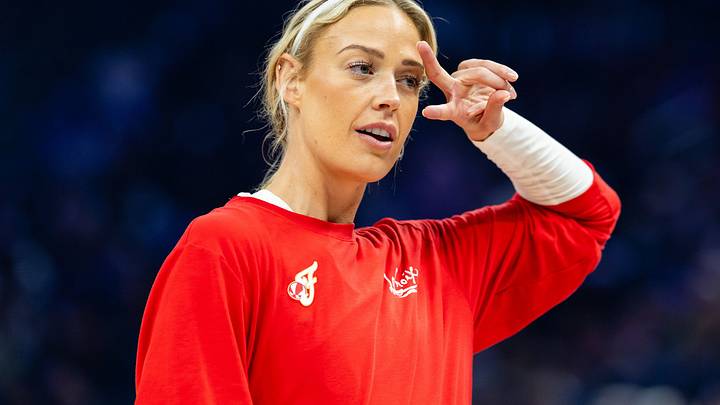 Sophie Cunningham 8 of the Indiana Fever dances before a game against the Golden State Valkyries on May 28, 2026. Sophie Cunningham 8 of the Indiana Fever dances before a game against the Golden State Valkyries on May 28, 2026.