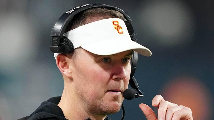 Dec 27, 2024; Las Vegas, NV, USA; Southern California Trojans head coach Lincoln Riley reacts against the Texas A&M Aggies in the second half at Allegiant Stadium. Mandatory Credit: Kirby Lee-Imagn Images Dec 27, 2024; Las Vegas, NV, USA; Southern California Trojans head coach Lincoln Riley reacts against the Texas A&M Aggies in the second half at Allegiant Stadium. Mandatory Credit: Kirby Lee-Imagn Images