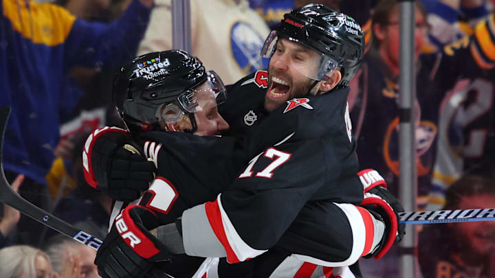 Buffalo Sabres captain Rasmus Dahlin and winger Jason Zucker Buffalo Sabres captain Rasmus Dahlin and winger Jason Zucker