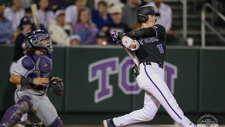 TCU Freshman Sawyer Strosnider at the plate against Tarleton State, 02/25/2025