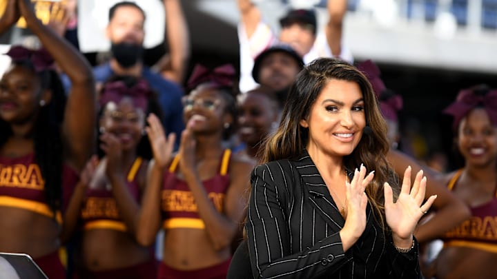 ESPN's 'First Take'  broadcasts live from Tom Benson Hall of Fame Stadium with host Molly Qerim ahead of The Black College Football Hall of Fame Classic 2022. 