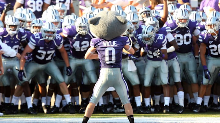 Sep 1, 2012; Manhattan, KS, USA; Kansas State University mascot Willie Wildcat waits to lead the football team onto the field before the start of a game against the Missouri State Tigers. Mandatory Credit: Scott Sewell-USA TODAY Sports