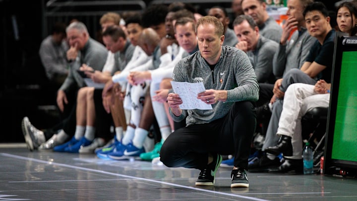 Mar 10, 2026; Kansas City, MO, USA; BYU Cougars coach Kevin Young courtside during the first half against the Kansas State Wildcats at T-Mobile Center. Mandatory Credit: William Purnell-Imagn Images Mar 10, 2026; Kansas City, MO, USA; BYU Cougars coach Kevin Young courtside during the first half against the Kansas State Wildcats at T-Mobile Center. Mandatory Credit: William Purnell-Imagn Images