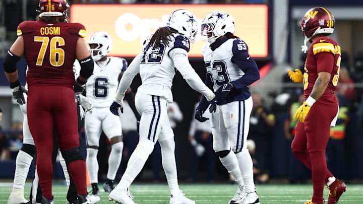 Dallas Cowboys DEs Jadeveon Clowney and James Houston celebrate after a sack against the Washington Commanders. Dallas Cowboys DEs Jadeveon Clowney and James Houston celebrate after a sack against the Washington Commanders.