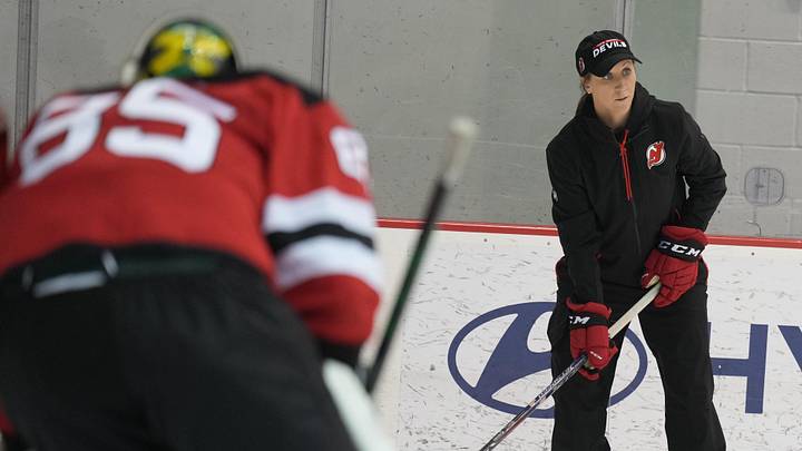 Meghan Duggan, former Devils Director of Player Development, participates in the NJ Devils 2023 Development Camp