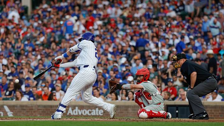 Chicago Cubs outfielder Seiya Suzuki hits a single against the Philadelphia Phillies. Chicago Cubs outfielder Seiya Suzuki hits a single against the Philadelphia Phillies.