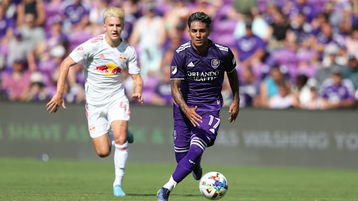 Apr 24, 2022; Orlando, Florida, USA; Orlando City forward Facundo Torres (17) dribbles the ball