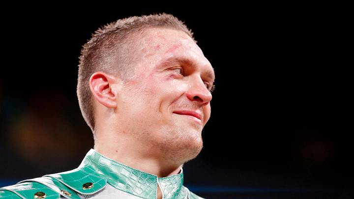 Oct 12, 2019; Chicago, IL, USA; Oleksandr Usyk (white trunks) after his win over Chazz Witherspoon (not pictured) box during a heavyweight boxing match at Wintrust Arena. Mandatory Credit: Jon Durr-Imagn Images