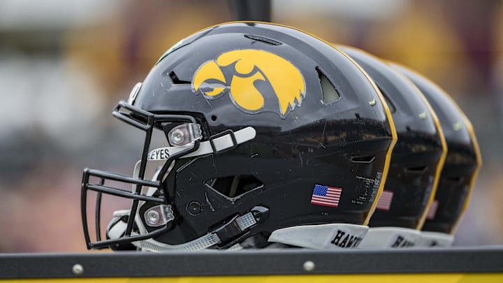 Oct 6, 2018; Minneapolis, MN, USA; A general view of the Iowa Hawkeyes helmets before a game against the Minnesota Golden Gophers at TCF Bank Stadium. Mandatory Credit: Jesse Johnson-Imagn Images Oct 6, 2018; Minneapolis, MN, USA; A general view of the Iowa Hawkeyes helmets before a game against the Minnesota Golden Gophers at TCF Bank Stadium. Mandatory Credit: Jesse Johnson-Imagn Images