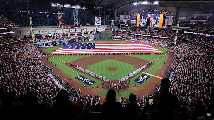Oct 28, 2022; Houston, Texas, USA; A general view of Minute Maid Park before game one of the 2022 World Series between the Houston Astros and the Philadelphia Phillies. Mandatory Credit: Erik Williams-Imagn Images Oct 28, 2022; Houston, Texas, USA; A general view of Minute Maid Park before game one of the 2022 World Series between the Houston Astros and the Philadelphia Phillies. Mandatory Credit: Erik Williams-Imagn Images