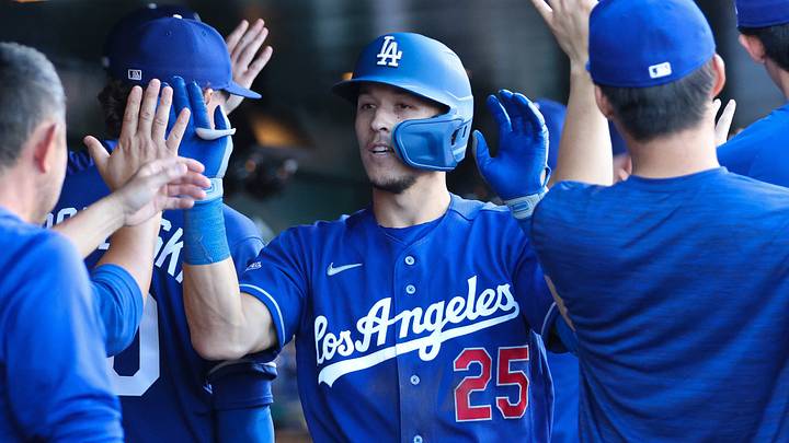 Jun 30, 2026; West Sacramento, California, USA; Los Angeles Dodgers third baseman Tommy Edman (25) celebrates in the dugout with his teammates after hitting a three-run home run during the third inning against the Athletics at Sutter Health Park. Mandatory Credit: Scott Marshall-Imagn Images Jun 30, 2026; West Sacramento, California, USA; Los Angeles Dodgers third baseman Tommy Edman (25) celebrates in the dugout with his teammates after hitting a three-run home run during the third inning against the Athletics at Sutter Health Park. Mandatory Credit: Scott Marshall-Imagn Images