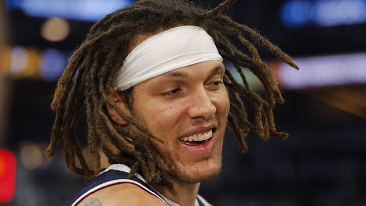 May 12, 2024; Minneapolis, Minnesota, USA; Denver Nuggets forward Aaron Gordon (50) smiles after defeating the Minnesota Timberwolves at game four of the second round for the 2024 NBA playoffs at Target Center. Mandatory Credit: Bruce Kluckhohn-Imagn Images May 12, 2024; Minneapolis, Minnesota, USA; Denver Nuggets forward Aaron Gordon (50) smiles after defeating the Minnesota Timberwolves at game four of the second round for the 2024 NBA playoffs at Target Center. Mandatory Credit: Bruce Kluckhohn-Imagn Images