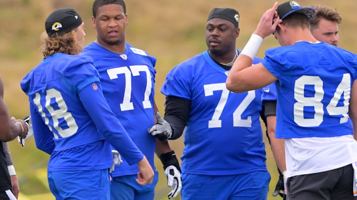 Los Angeles Rams Offseason Workout Hunter Long, Ben Skowronek, Tremayne Anchrum Jr, Alaric Jackson