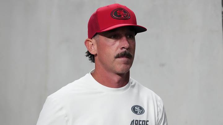 Aug 27, 2026; Paradise, Nevada, USA;  San Francisco 49ers head coach Kyle Shanahan walks to the locker room during halftime against the Las Vegas Raiders at Allegiant Stadium.  Mandatory Credit: Kirby Lee-Imagn Images