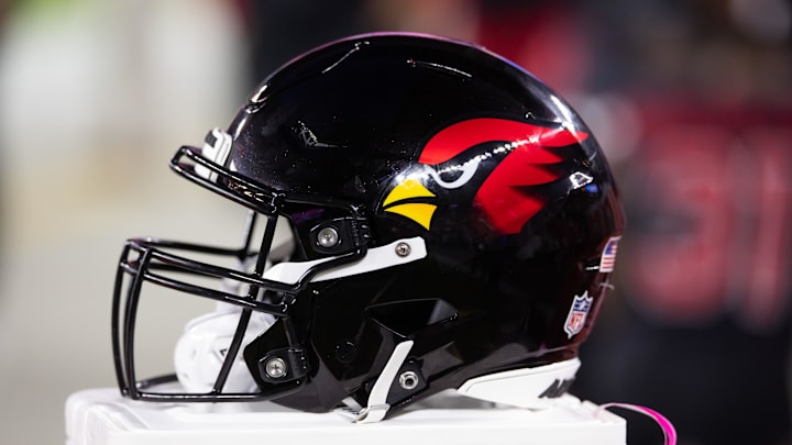 Oct 21, 2024; Glendale, Arizona, USA; Detailed view of an Arizona Cardinals helmet at State Farm Stadium. Mandatory Credit: Mark J. Rebilas-Imagn Images Oct 21, 2024; Glendale, Arizona, USA; Detailed view of an Arizona Cardinals helmet at State Farm Stadium. Mandatory Credit: Mark J. Rebilas-Imagn Images