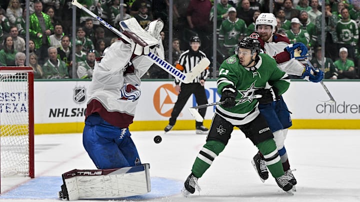 May 7, 2024; Dallas, Texas, USA; Dallas Stars center Logan Stankoven (11) attempts to redirect the