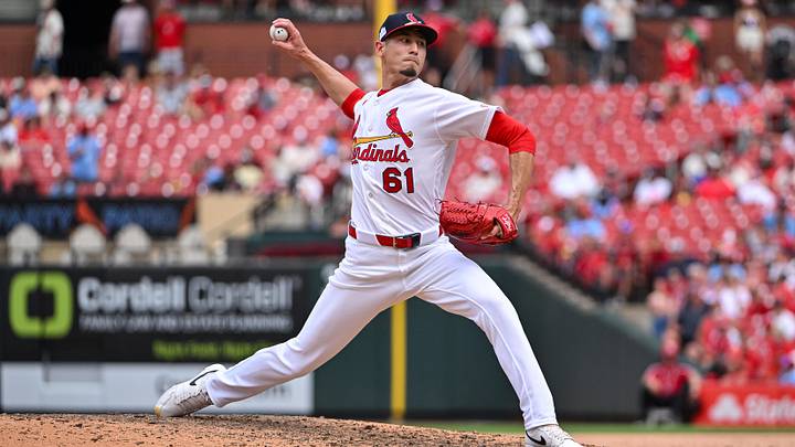 Jun 7, 2026; St. Louis, Missouri, USA; St. Louis Cardinals pitcher Riley O'Brien (61) pitches against the Cincinnati Reds during the ninth inning at Busch Stadium. Mandatory Credit: Jeff Curry-Imagn Images Jun 7, 2026; St. Louis, Missouri, USA; St. Louis Cardinals pitcher Riley O'Brien (61) pitches against the Cincinnati Reds during the ninth inning at Busch Stadium. Mandatory Credit: Jeff Curry-Imagn Images