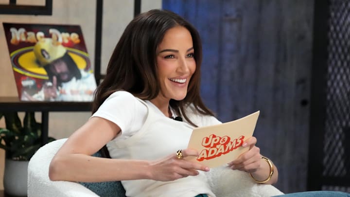 Kay Adams on the Up & Adams Fanduel TV set at the Super Bowl LX media center at the Moscone Center. Kay Adams on the Up & Adams Fanduel TV set at the Super Bowl LX media center at the Moscone Center.