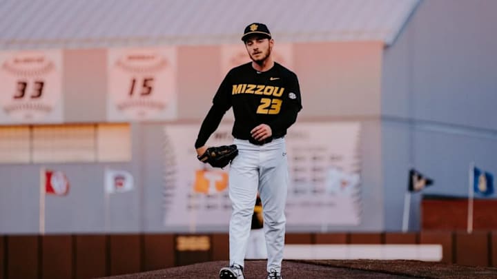Mizzou starter Ian Lohse walks off the mound against Ole Miss. 